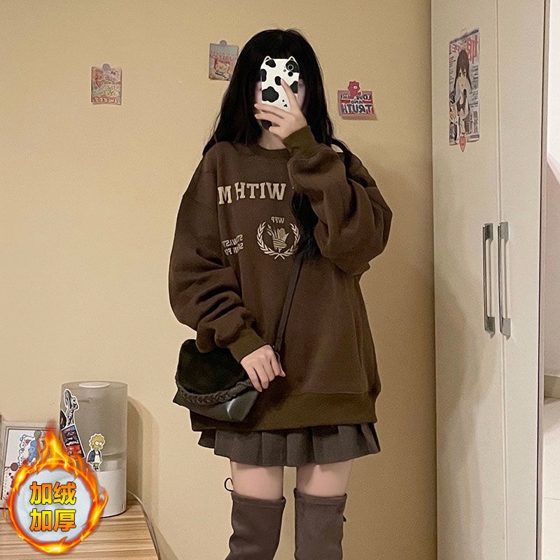 Áo Sweater Lông Cừu Màu Nâu Đậm Phong Cách Retro Mỹ Mới Nhất