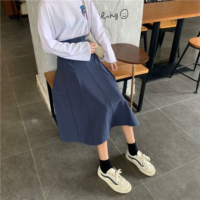 Váy mid-length cạp cao xuân hè ulzzang