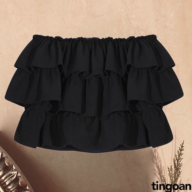 Áo croptop trễ vai 3 tầng chống nhăn đen BOY BOY OFF/BL tingoan SG