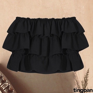 Áo croptop trễ vai 3 tầng chống nhăn đen tingoan sài gòn BOY BOY OFF/BL