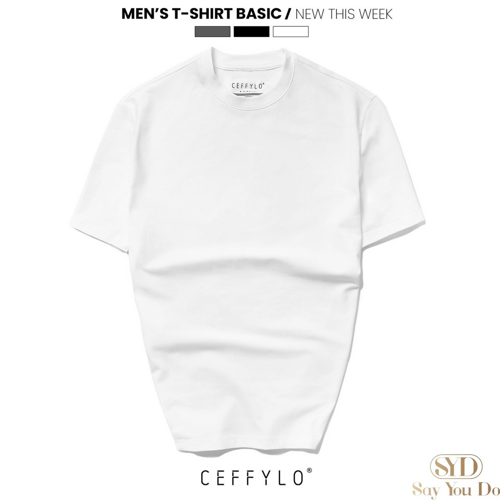 Áo Thun cổ tròn nam CEFFYLO vải Cotton co giãn, dày dặn, form Slimfit T03