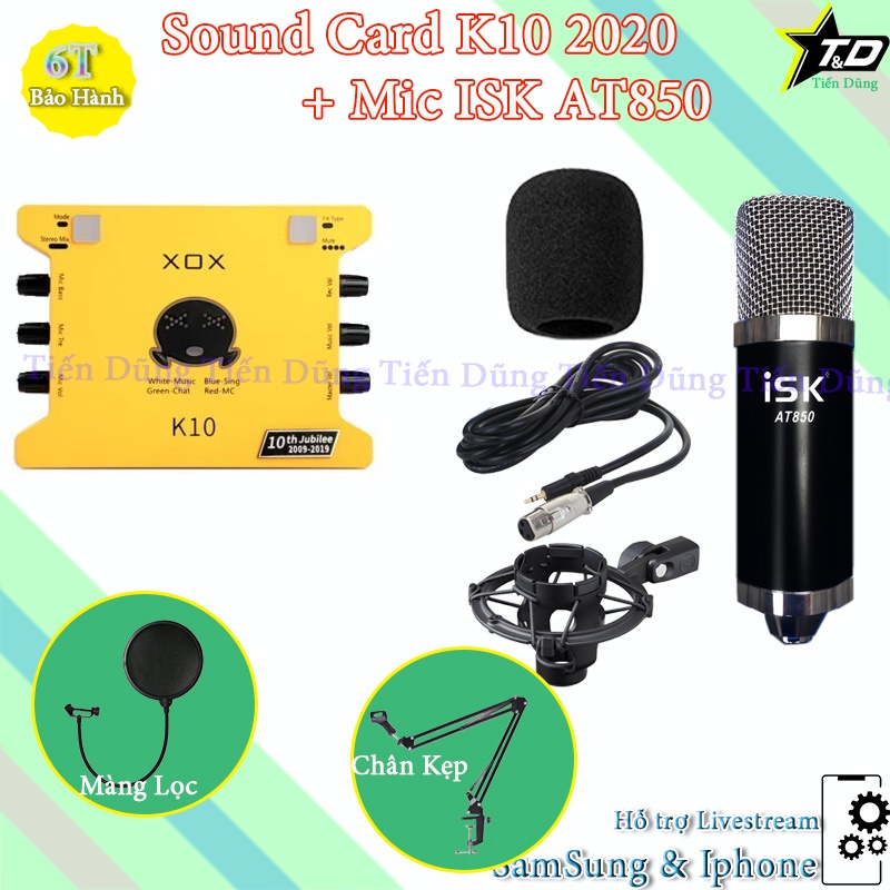 Bộ mic thu âm AT850 Sound card k10 2020 bản mới nhất dòng XOX chân màng - Bộ livestream đầy đủ đã kèm dây live stream