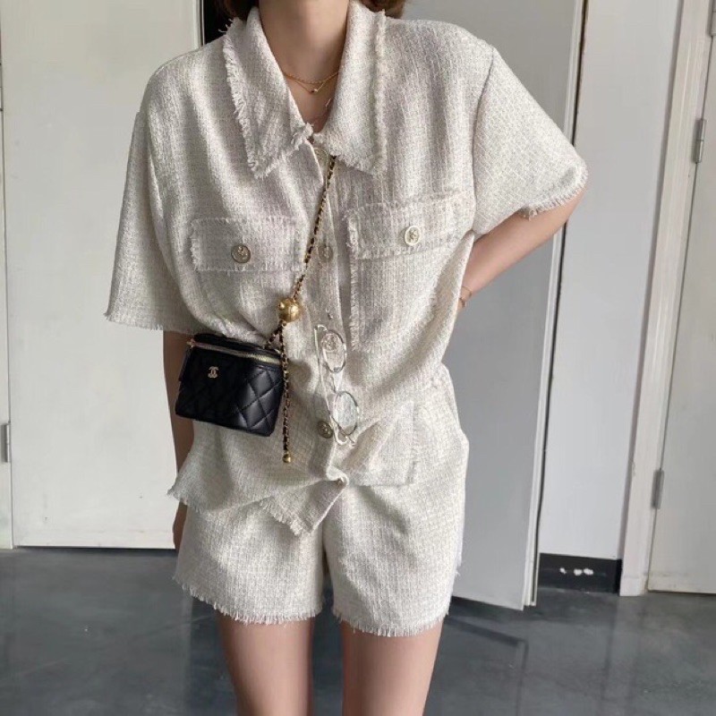 Bộ vest ngắn xinh xắn sang chảnh cho nữ Set bộ dạ tweed gồm 1 áo ngắn tay với 1 quần short order