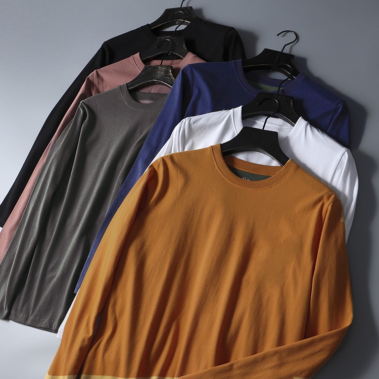 Áo thun nam dài tay . Áo thu đông nam unisex cổ tròn , thiết kế trơn vải cotton giữ nhiệt ATT1