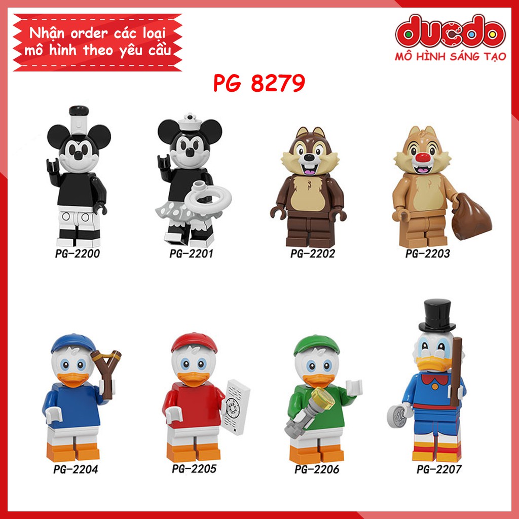 Minifigures các nhân vật Mickey, Duck, Chip, Dale - Đồ Chơi Lắp Ghép Xếp Hình Mô hình Mini POGO PG8279