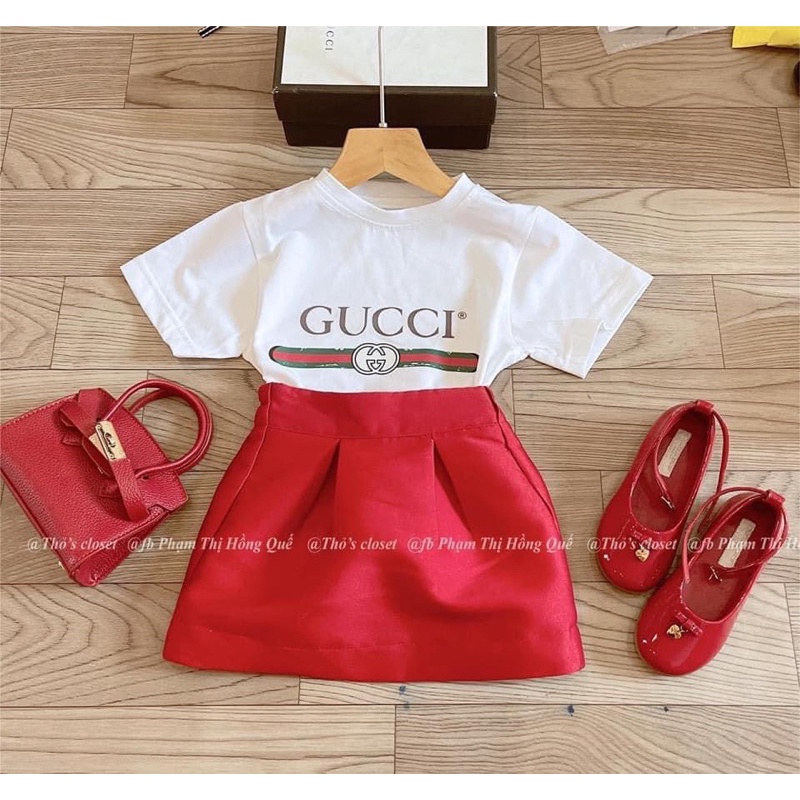 Set áo kèm chân váy tacta cho bé