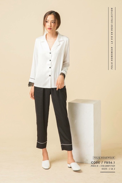 Folie Homewear đồ mặc nhà áo dài tay có ren quần dài FB56.1