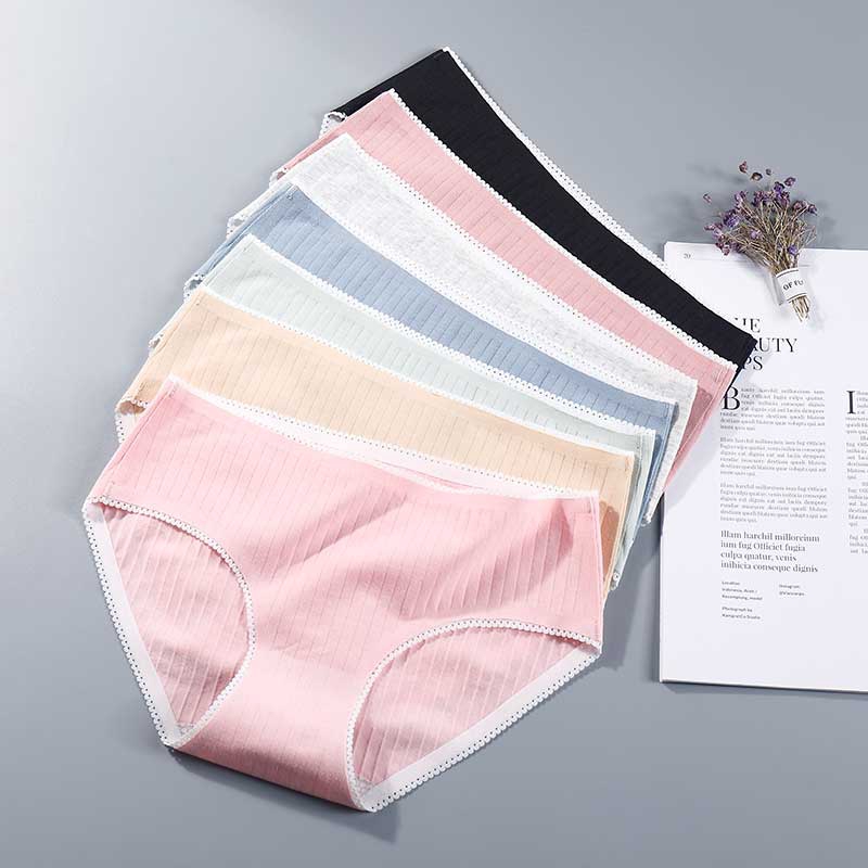 Quần lót cotton lưng vừa liền mạch một mảnh phối ren thoáng khí thoải mái mềm mại dành cho nữ | BigBuy360 - bigbuy360.vn