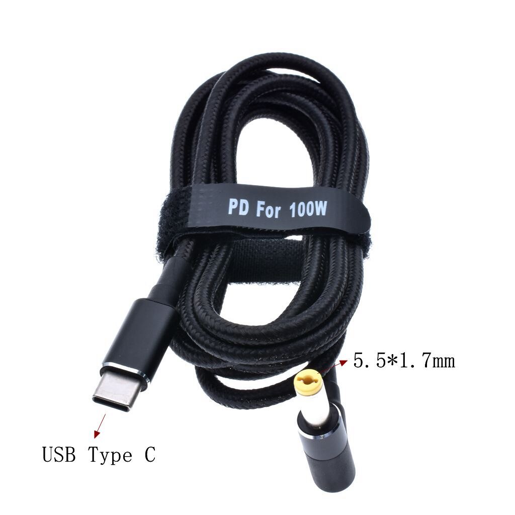 Dây cáp sạc PD 100W USB Type C sang DC DC 5.5x1.7mm / 5.5*1.7mm chuyên dụng cho laptop Dell HP Acer