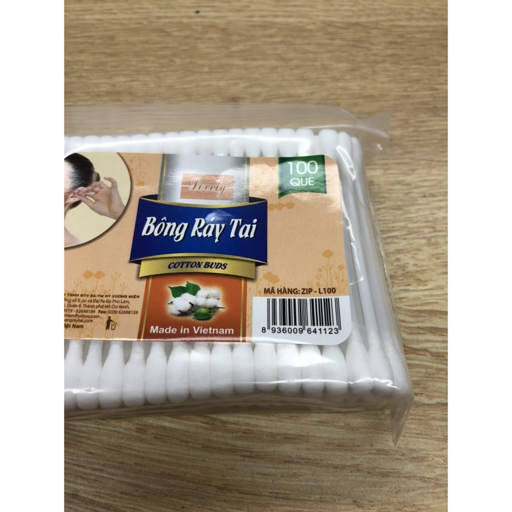 tăm bông ráy tay lovely gói 100 que đầu lớn ( 1 gói )