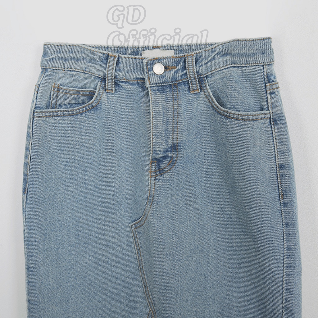 V2|Váy jeans bò dáng ôm bút chì cho nữ năng động, công sở xẻ tà chất denim dày dặn GD Official