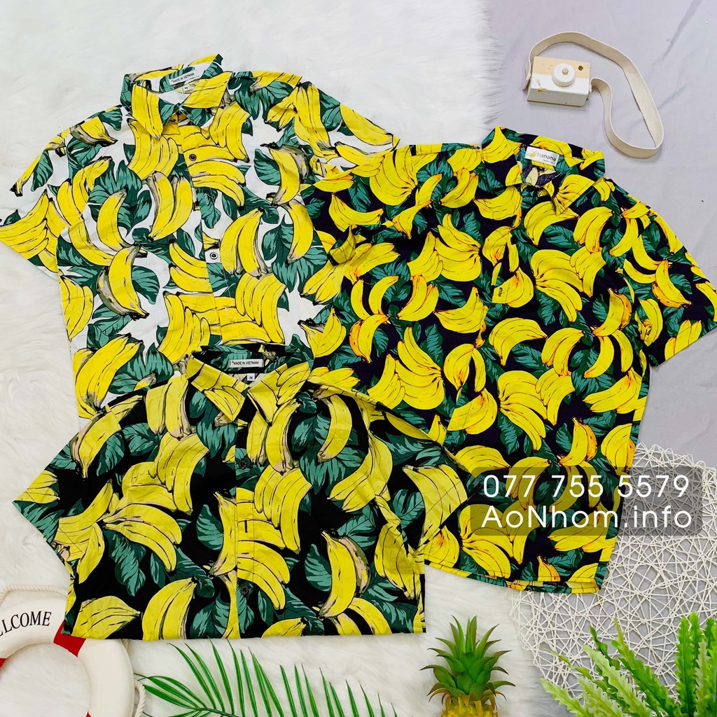 Áo sơ mi trái cây, Sơ mi Hawaii đi biển - Chuối lớn - Đủ size S, M, L, XL, XXL - #AB001