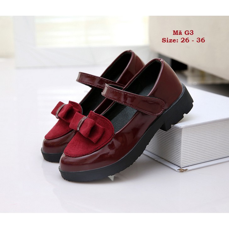 Giày búp bê bé gái 3 - 12 tuổi đế cao tiểu thư công chúa màu đỏ đô da bóng quai mềm thời tranglên chân cực tây G3