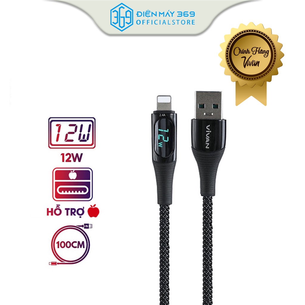 Cáp Sạc Nhanh VIVAN VIL100, Công suất đầu ra tối đa 2.4A, An toàn, không làm hỏng pin, Hiển thị kỹ thuật số thông minh.