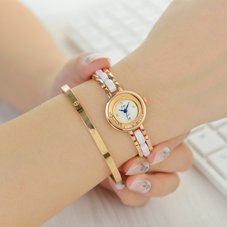 Đồng hồ nữ Jw 70255 dây đá sứ mặt tròn viên đá chạy