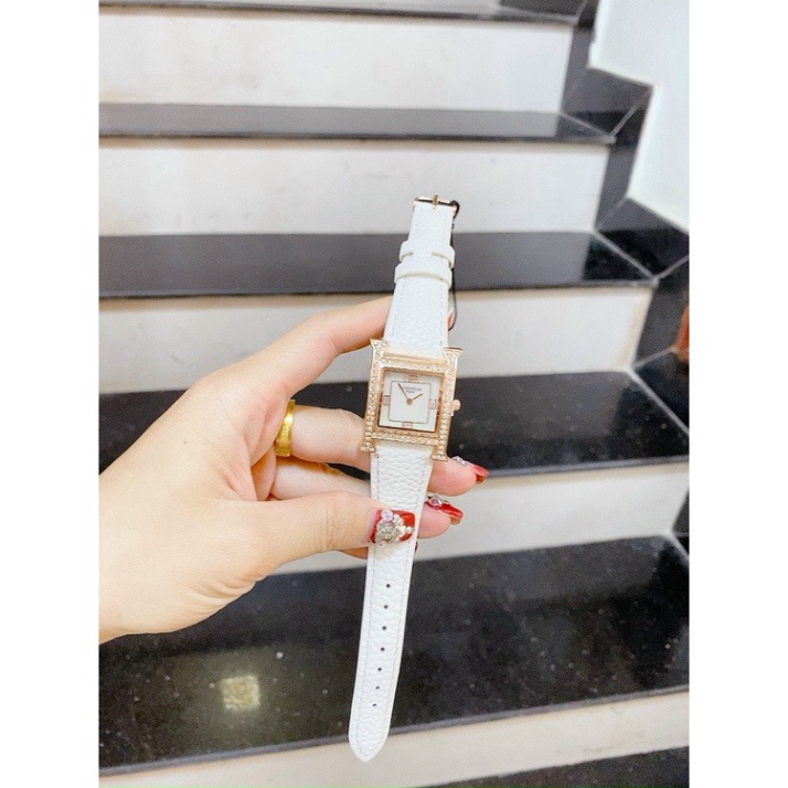 Đồng hồ nữ HERMES dây da mặt vuông đính đá cao cấp