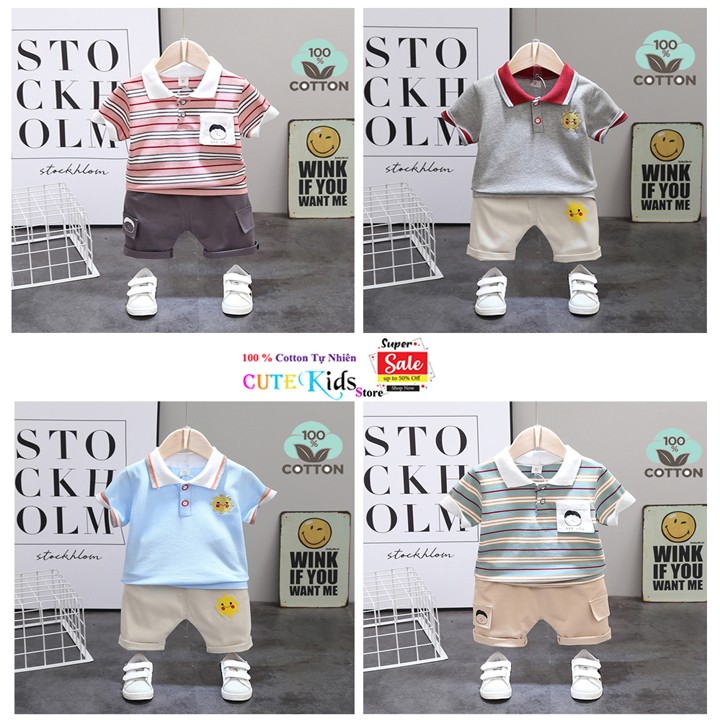 Bộ áo bé trai HUQIQI kiêm quần short cho bé 1 đến 4 tuổi chất Cotton Hàn Quốc hàng trẻ em xuất khẩu Âu Mỹ