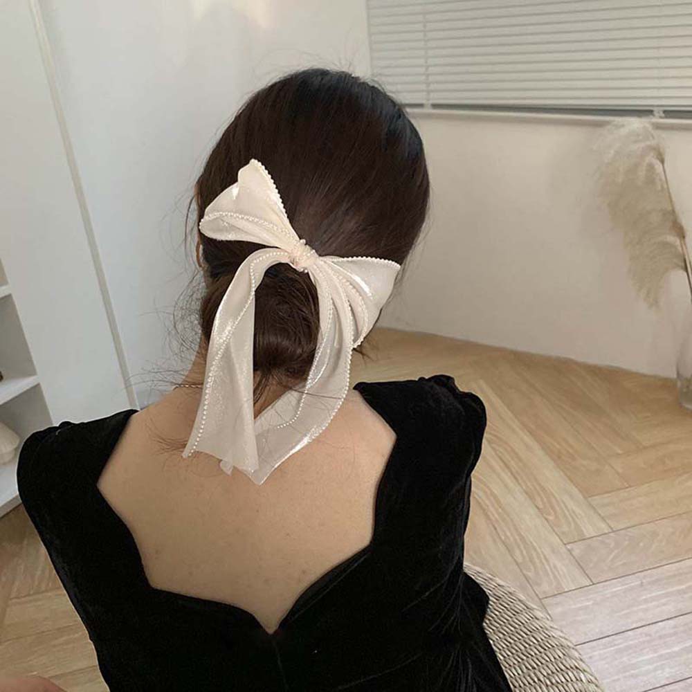 Kẹp tóc nơ đính ngọc trai giả thời trang Hàn Quốc