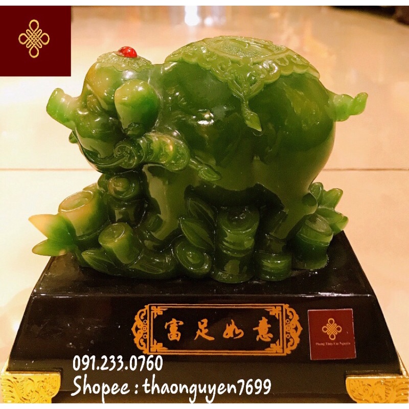 Tượng heo (lợn) phong thuỷ xanh ngọc (Dài 14 cao 12 rộng 8 )