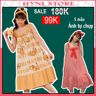 Váy ngủ 2 dây bản to dáng suông họa tiết dễ thương váy ngủ cute 2 dây v001