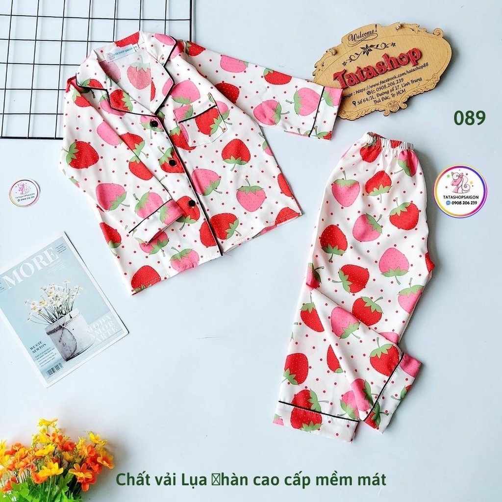 [11 40KG] Bộ pijama tay dài cho bé trai bé gái chất lụa hàn cao cấp size đại - bộ quần áo thu đông cho bé 089