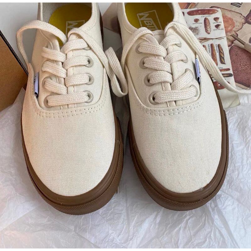 Giày đế bằng ulzzang màu be đế nâu, ảnh thật