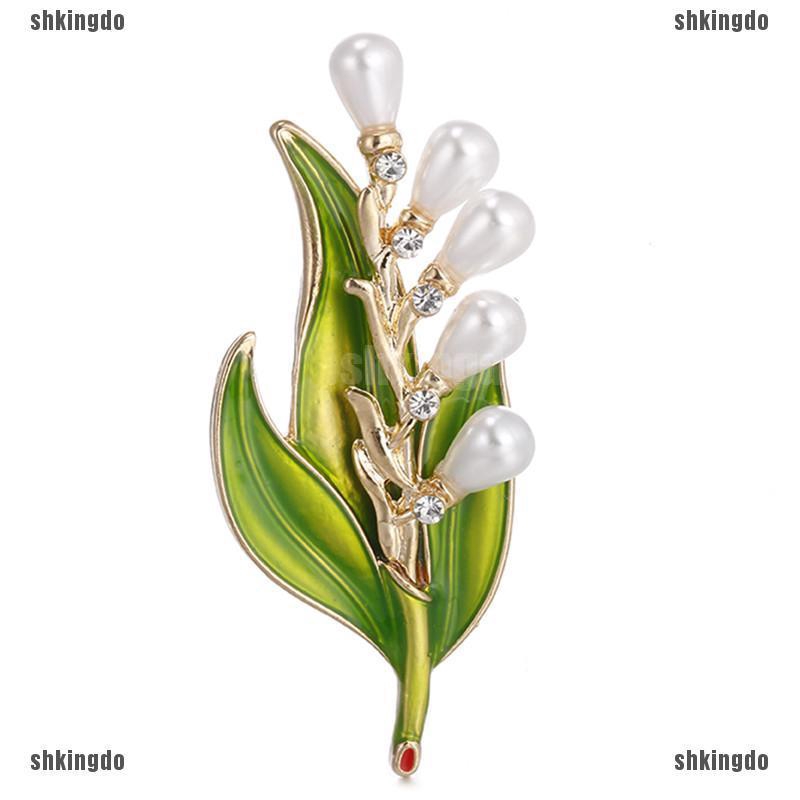 Trâm cài hình chiếc lá đính đá và ngọc trai tráng men