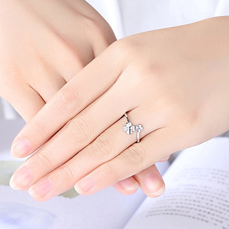 Cỏ Ba Lá Tim Ngón Tay Nhẫn Clover Heart Opening Finger Ring Women Jewelry