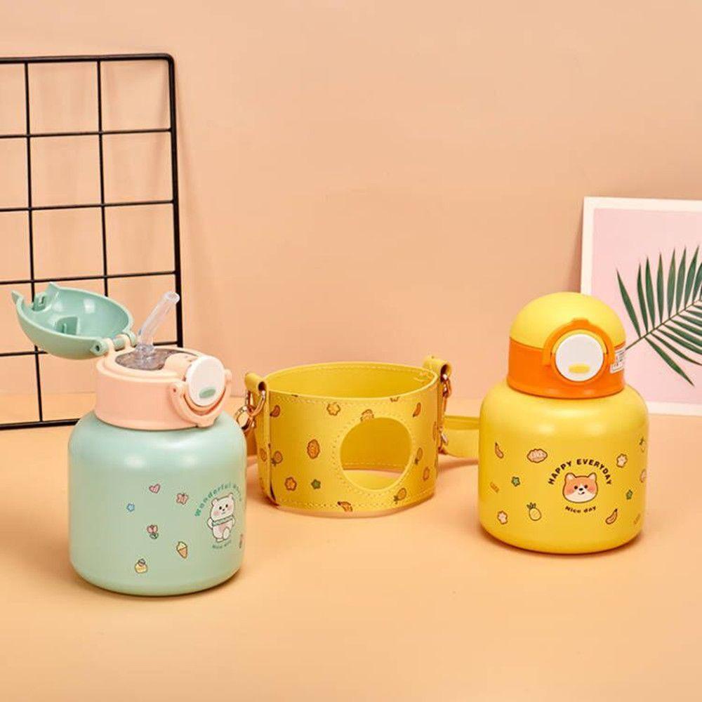 PISTA Bình Nước Giữ Nhiệt 600ml Kèm Ống Hút Họa Tiết Hoạt Hình