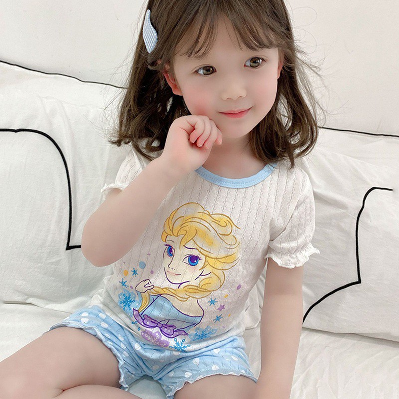 Set Áo Thun Ngắn Tay Cổ Tròn + Quần Short Lưng Cao Đáng Yêu Cho Bé