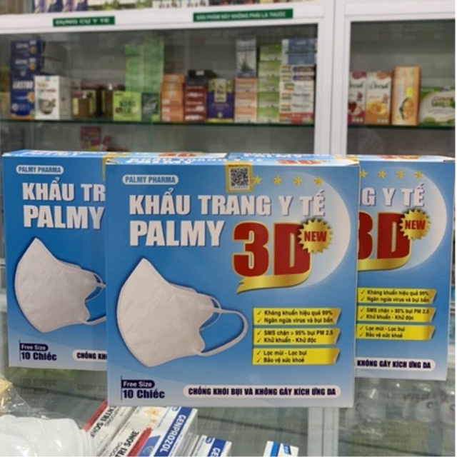 Khẩu trang 3D kháng khuẩn Palmy cao cấp, có lớp lọc kháng khuẩn, kháng virus đến 99%, bụi mịn