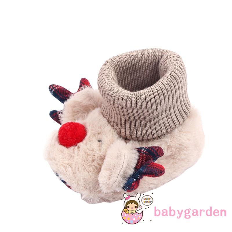 Giày Đế Mềm Chống Trượt Trang Trí Lông Xù Phong Cách Giáng Sinh Dành Cho Các Bé