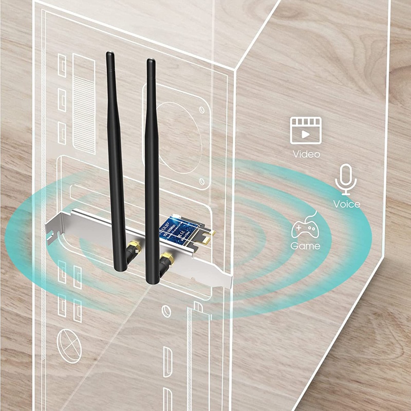 Thẻ WiFi Không Dây Băng Tần Kép 4.0 Kết Nối Bluetooth 4.0 2.4G / 5G PCIE + 2 Ăng Ten