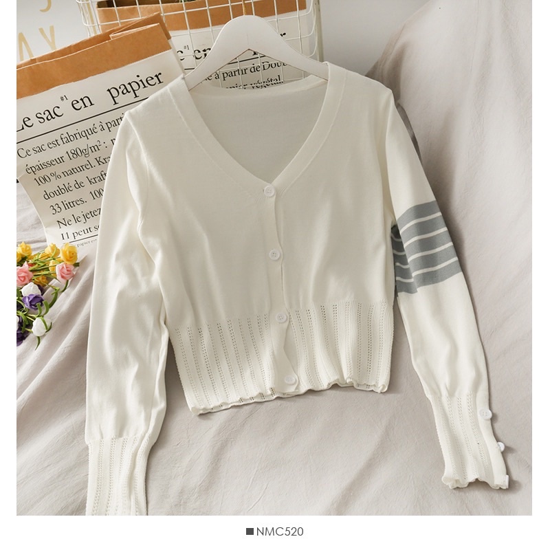Áo Khoác Len Cardigan Mỏng Kẻ Tay