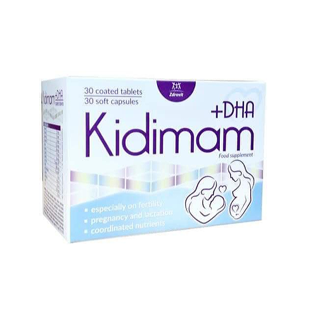 Kidimam+DHA - Vitamin Tổng Hợp Cho Bà Bầu, Acid Folic, Sắt, Dầu Cá, DHA, Vitamin B, Vitamin C (Hộp 30 viên) [Chính Hãng]