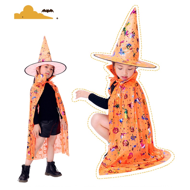 HM1110 Set Áo Choàng Kèm Nón Phù Thủy Cho Bé Chiều Dài Áo 70cm Cho Bé Cao Dưới 130cm
