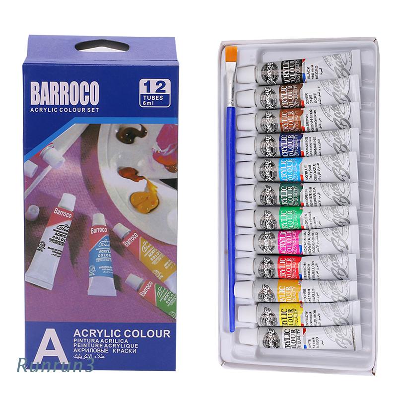 Set 12 màu acrylic vẽ màu nước chuyên nghiệp 6 ML kèm cọ trang trí tường