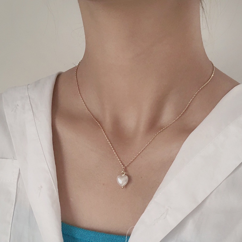 Dây Chuyền Mặt Trái Tim Đính Ngọc Trai Thời Trang