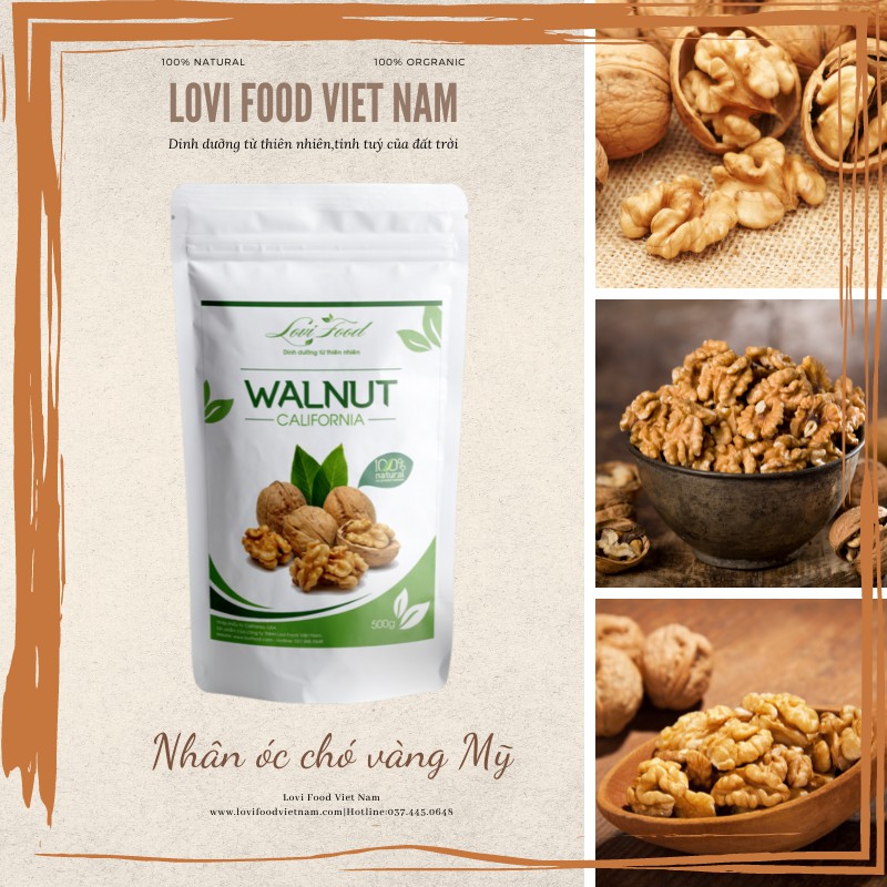 HẠT ÓC CHÓ VÀNG TÁCH VỎ MỸ - 500gram HẠT CAO CẤP nhập khẩu từ California - Lovi Food Việt Nam