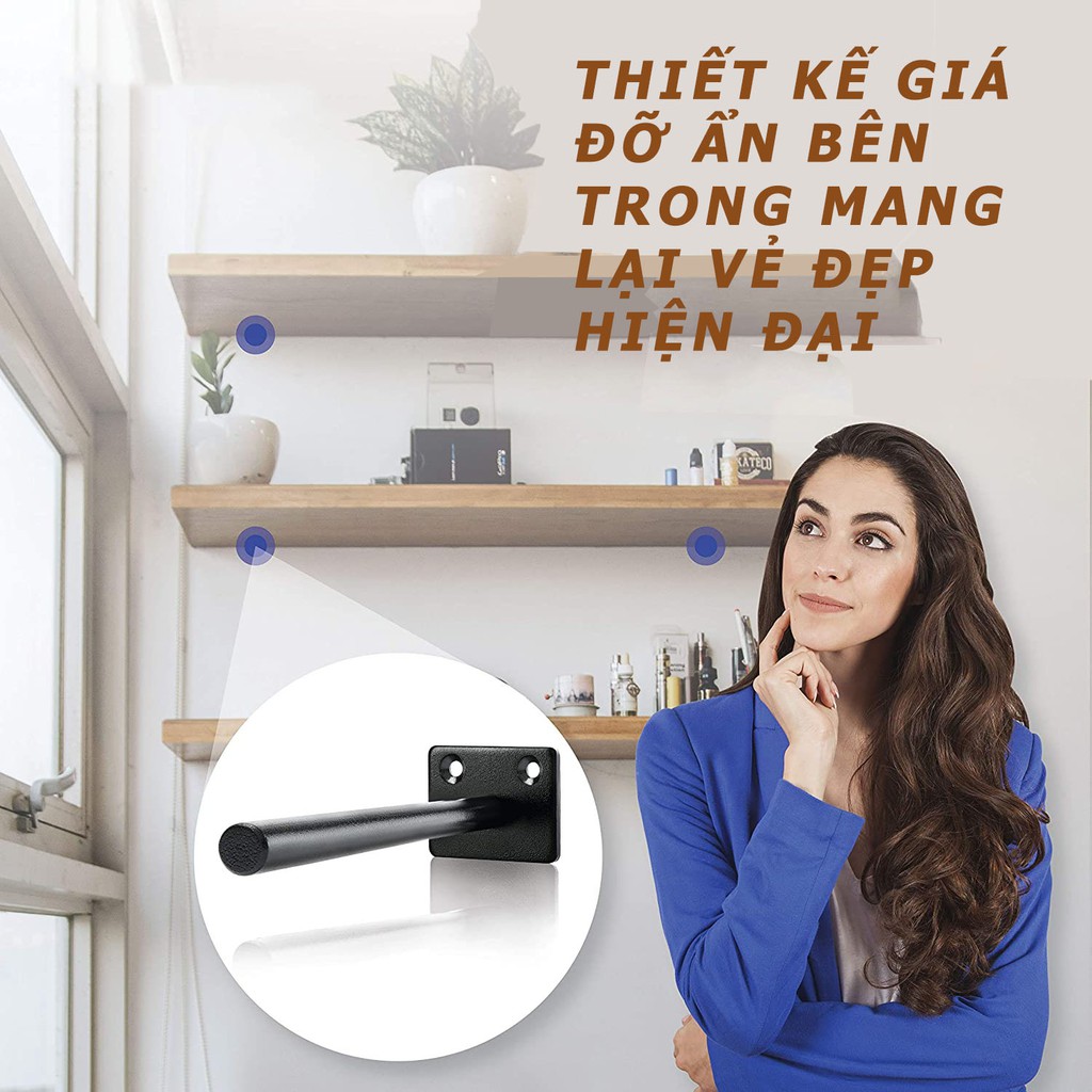 Bộ 4 chốt âm kệ treo tường, pát âm đỡ kệ trang trí bằng thép đặc 15cm và 12cm, kèm phụ kiện vít tắc kê