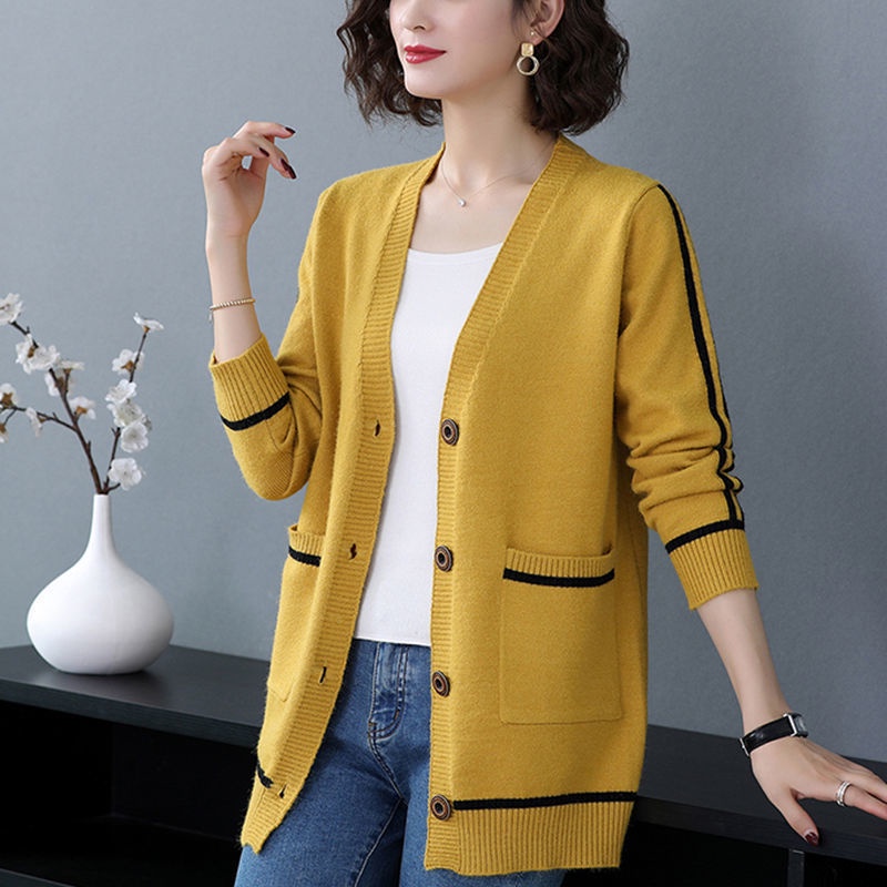 Áo Khoác Cardigan Dệt Kim Dáng Ngắn Dài Qua Gối Nhiều Màu Sắc Phong Cách Phương Tây Thời Trang Thu Đông Mới Cho Phụ Nữ Trung Niên