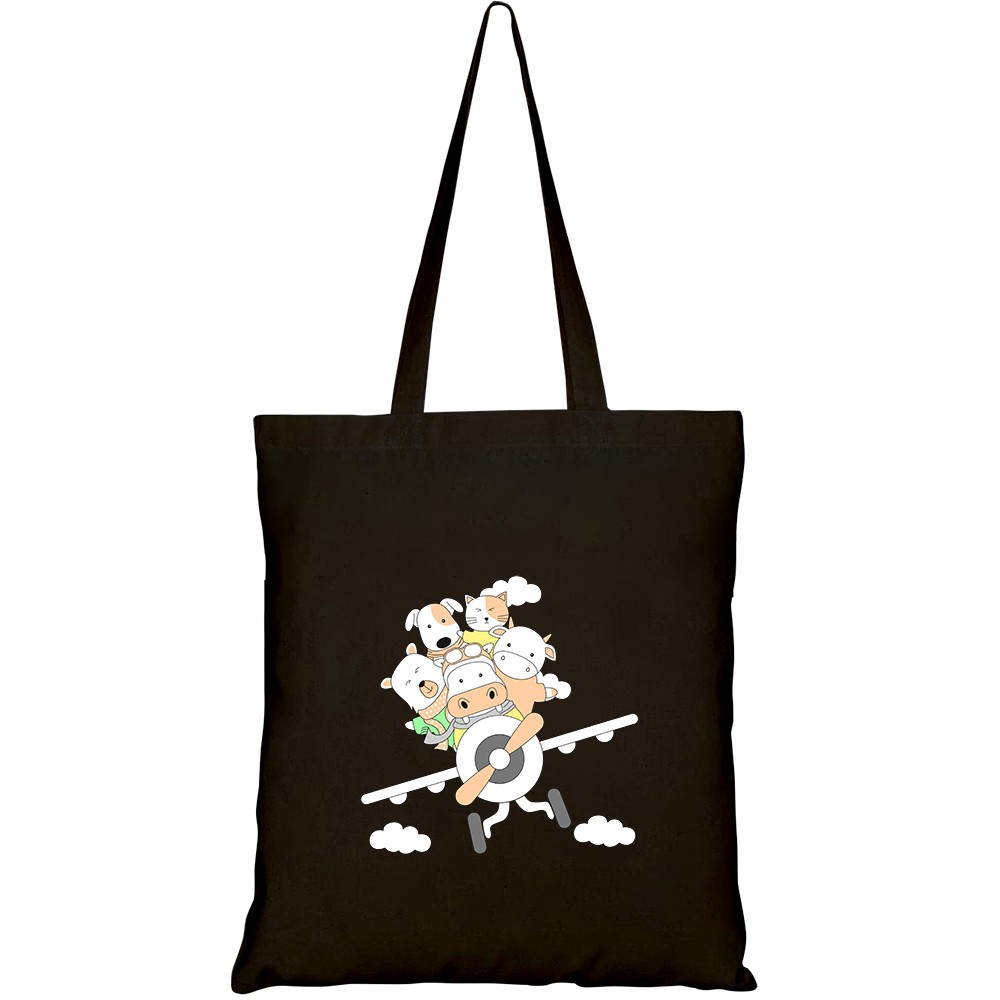 Túi vải tote canvas HTFashion in hình cute animals plane cartoon HT131