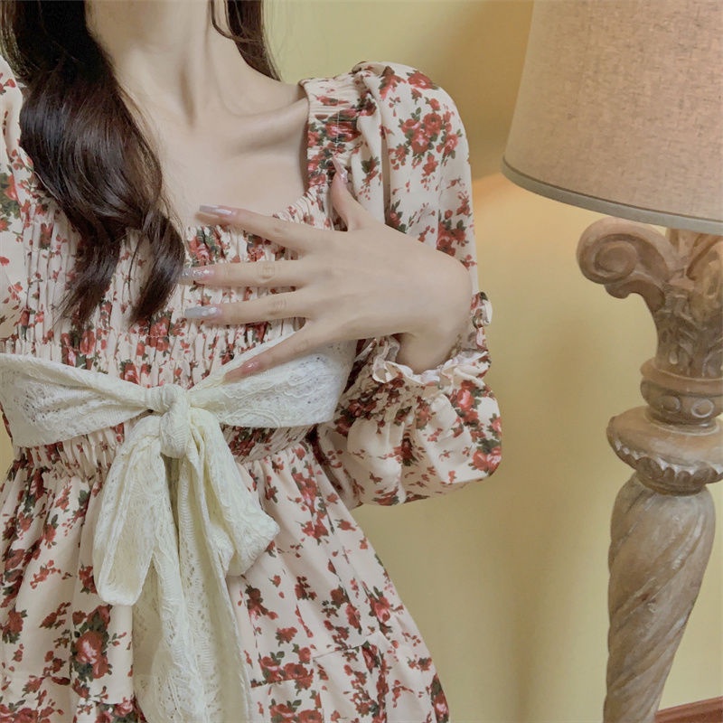 Đầm Hoa Nhỏ Hai Mặt Trước Sau Có Thể Đeo Sau Lưng Sang Trọng Cho Nữ