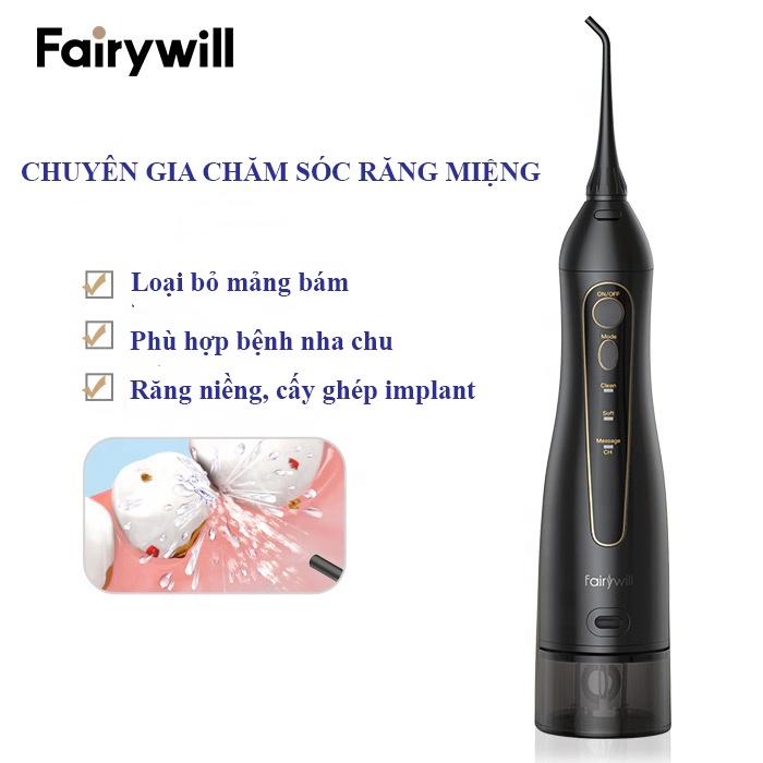 Máy tăm nước cầm tay Fairywill F5020E hàng Đức chăm sóc răng miệng mới nhất 2023