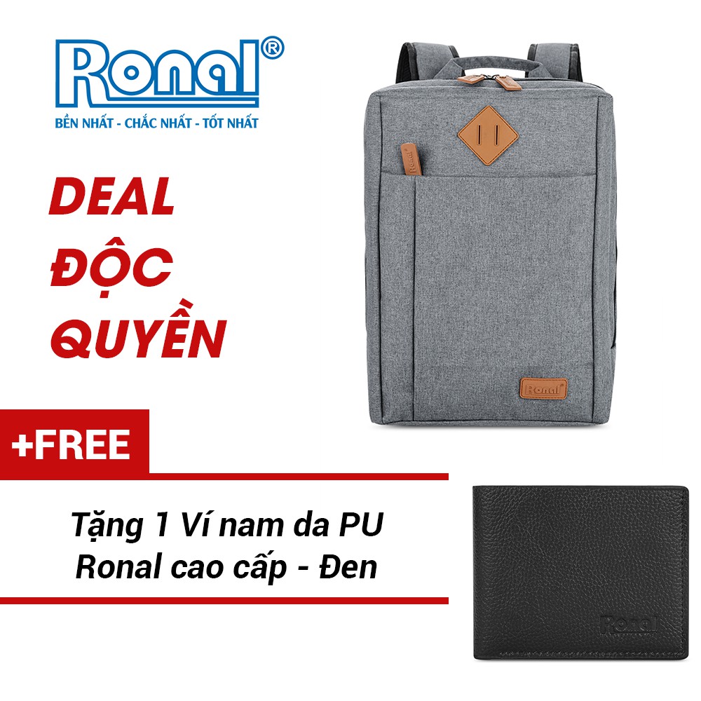 Ba lô Laptop 15,6'' Ronal BL88 - Xám logo bò tặng ví nam màu đen