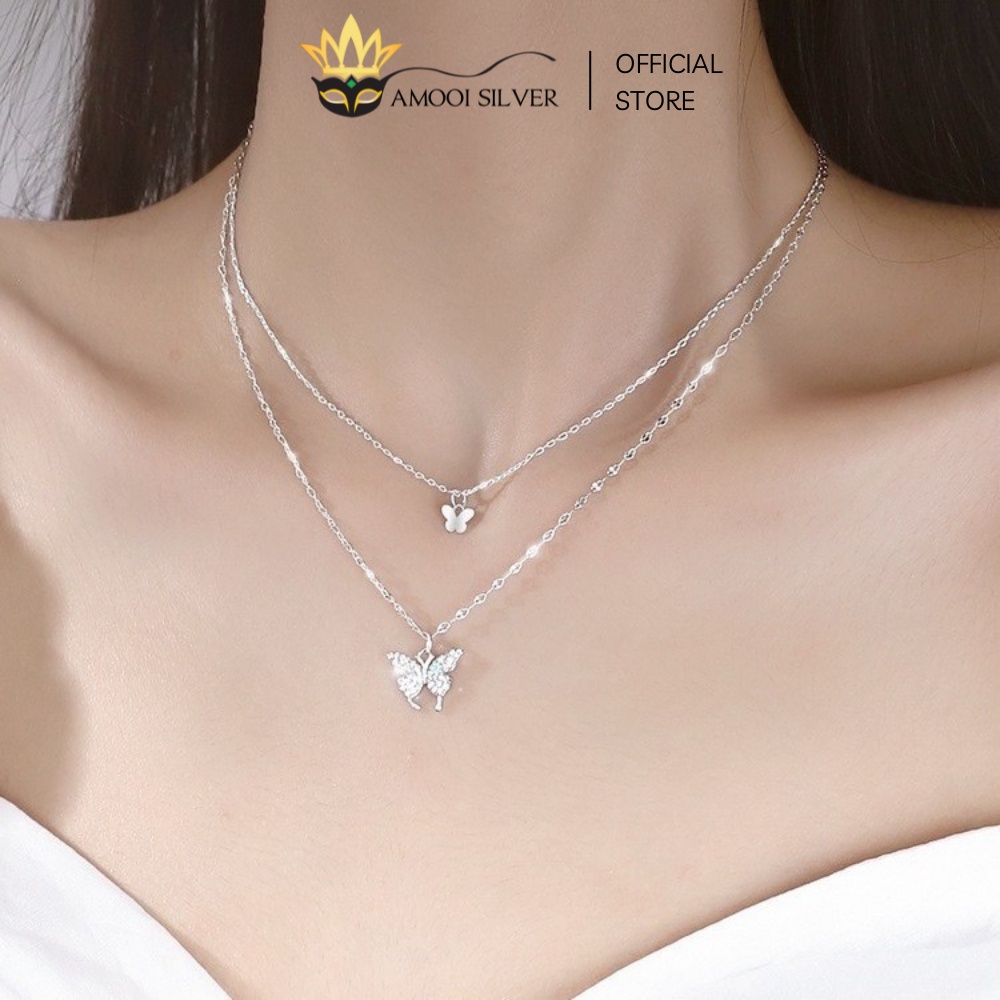 Dây chuyền bạc S925 dây đôi hoạ tiết bướm - Amooi Silver AD174