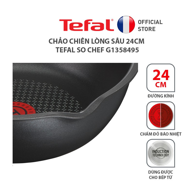 Chảo Chiên Chống Dính Sâu Lòng Tefal So Chef Đường Kinh 24cm Đỏ - G1358495 - Hàng Chính Hãng