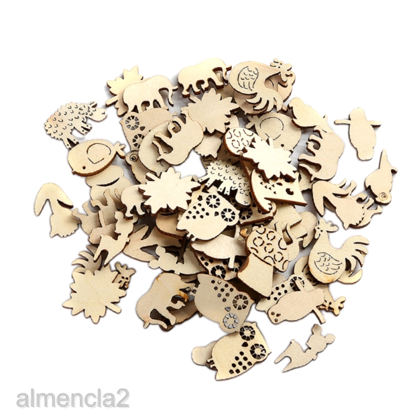 50 Pieces Wooden Animal Shapes Gift Tags Scrapbook Embellishments Art Wood