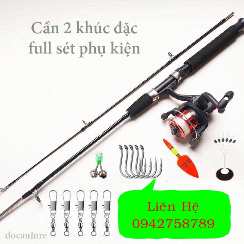 alo alo helo [xả kho] Bộ cần câu máy cần câu 2 khúc đặc kèm + máy câu 200 cuốn sẵn cước + full set phụ kiện