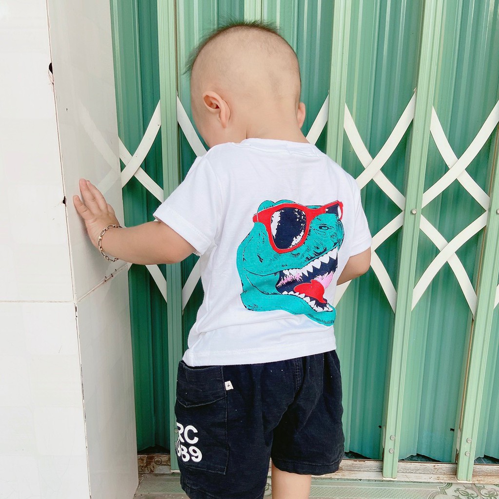 [SALE] Áo Cộc Tay Cho Bé Trai, Bé Gái 100% Cotton In Lưng Hoạ Tiết Động Vật, Áo Hè Ngắn Tay Trẻ Em Minky Mom KWA2104